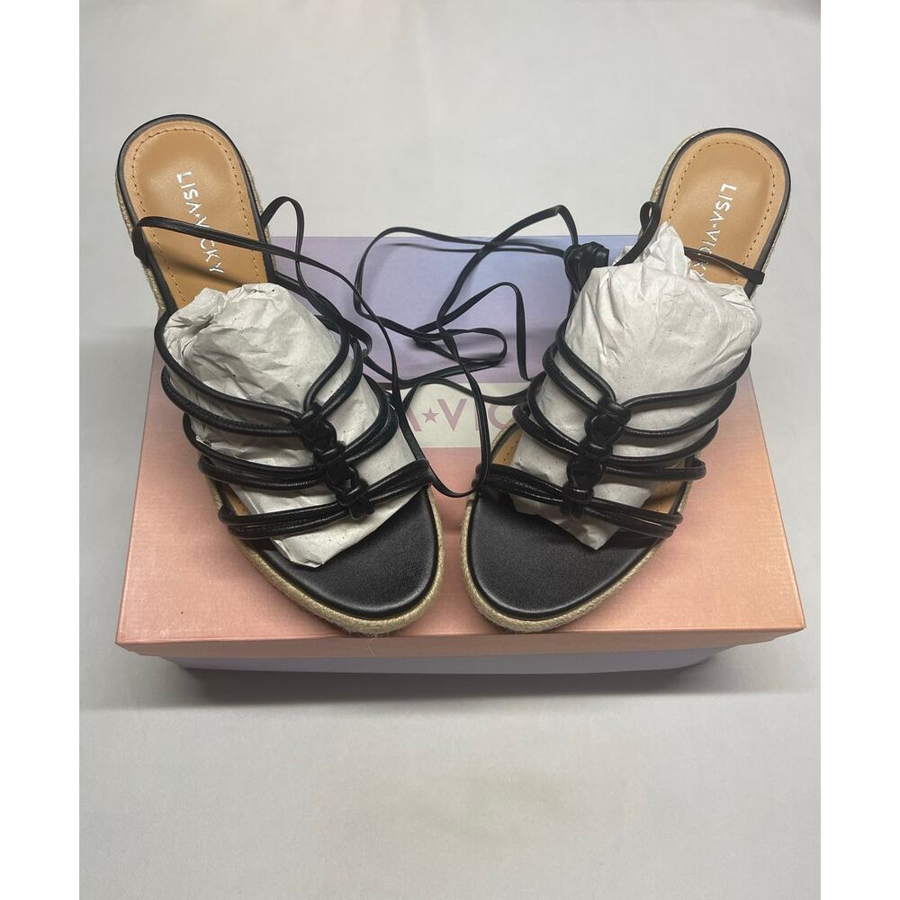 Black Sheep Nappa Gaze-V Wedge Sandals by Lisa Vicky Size 8